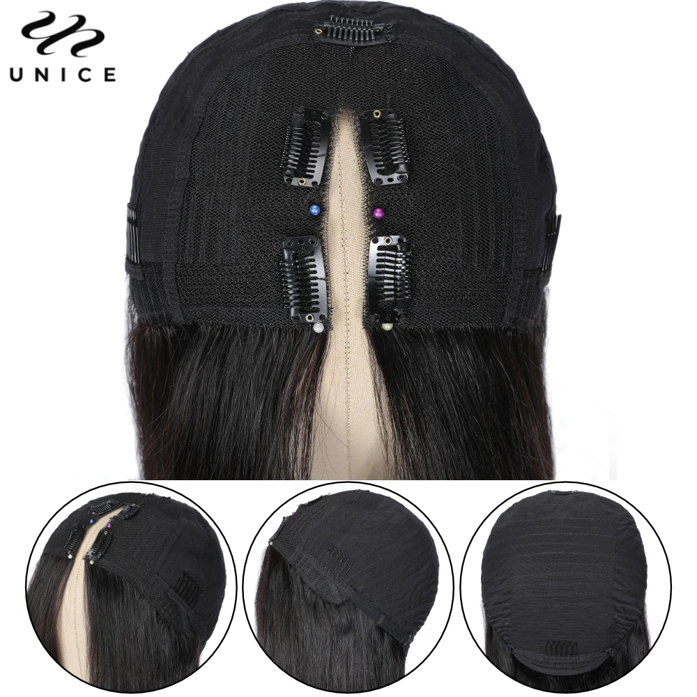 UNice Body Wave V Part Wig 250% Density Natural Black Thin V-Shape Human Hair Wig No Glue Protect