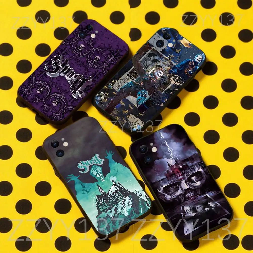 

Ghost Band Metal Phone Case For iPhone 16,15,14,13,12,11,Pro,Max,Plus,X,XS,XR,SE,8,7,Mini,Soft Silicone Black Case