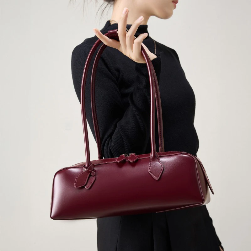 Women Korean Luxury Long Shoulder Bag Lady Vintage Versatile Genuine Leather Handbag Female Large Capacity Solid Shopping Bag
