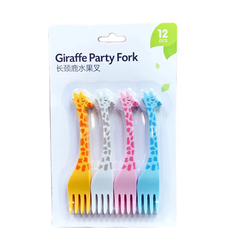 Giraffes Animal Farm Fruit Fork Mini Cartoon Children Snack Cake Dessert Food Fruit Pick Toothpick Bento Lunches Party Decor