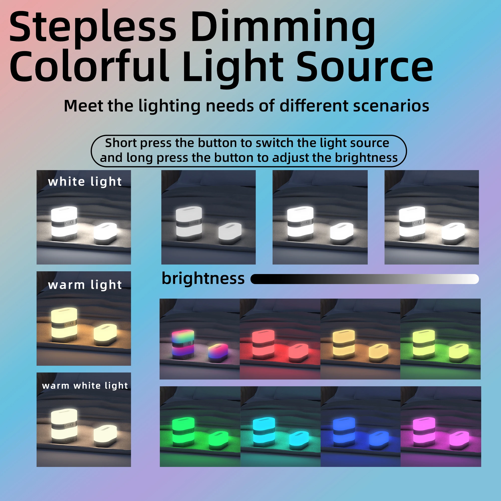 Magnetyczna lampka biurkowa z ładowaniem, lampka nocna ze zmianą kolorów RGB, kreatywna przenośna lampka stołowa do użytku na zewnątrz, na kemping, do sypialni, domu.
