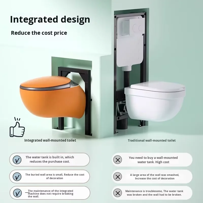 2025 Wall Mounted Intelligent Tank-free Household Automatic All-in-one Sensor Elongated Small House Colorful P-Trap Heated Seat 4
