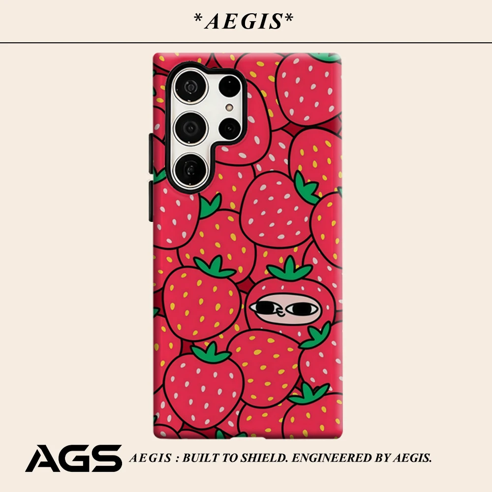 Sloth Among Strawberries Phone Case for Samsung Galaxy S25 Ultra S24 S23 Ultra Plus Glossy Double-layer Back Cover