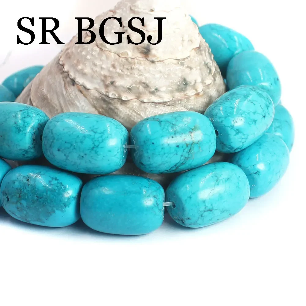 13x18mm Vintage Natural Stone Blue Turquoises Column Rondelle Beads for Jewelry DIY Making Accessories 15