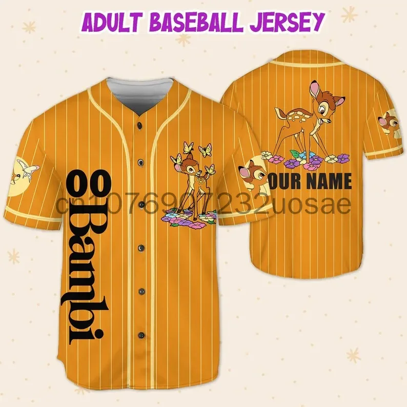 Disney Bambi Baseball Jersey Custom Name Men's And Women's Bambi Baseball Jersey  Short Sleeve Hawaiian Shirt Track Top