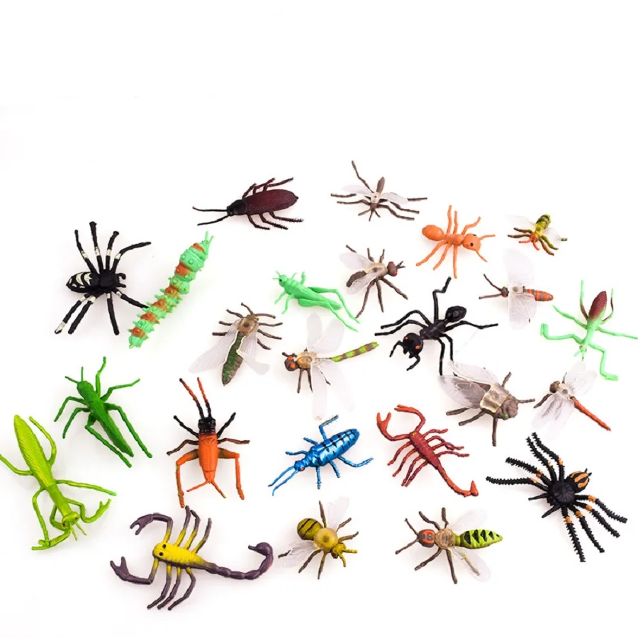 12PCS Simulation Plastic PVC Mini Insect Animals Models Spider Cockroach Beetle Grasshopper Dragonfly Ant Mantis Educational Toy