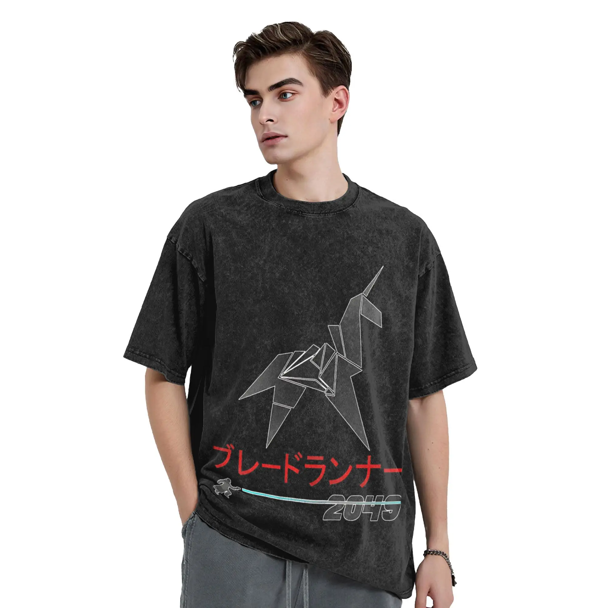 تي شيرت Blades Runners 2049 Origami Unicorn Katakana تي شيرت قطني مغسول كبير الحجم تي شيرت جديد للرجال والنساء ملابس الشارع الشهير تي شيرت #2