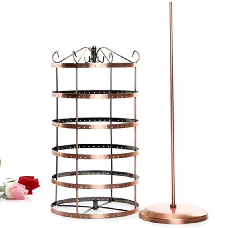 6 Layers Rotating Iron  Earring Holder with 288 Holes Circular Storage Organizer for Necklace Pendant Jewelry Display Rack