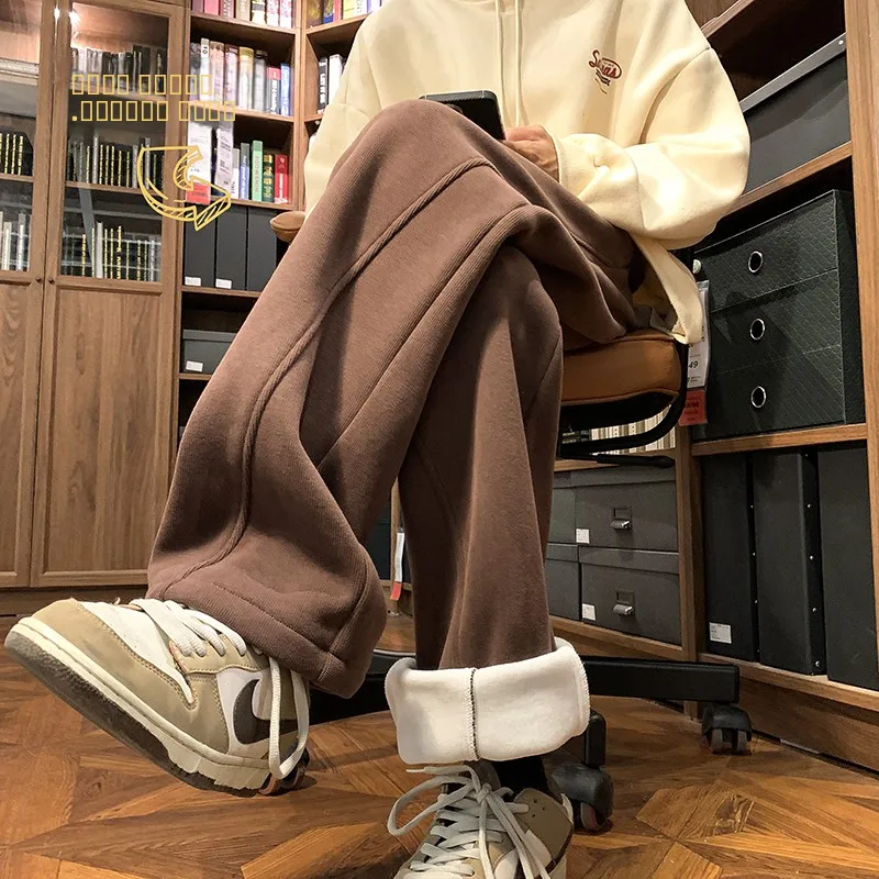 

Thiened Fce Men's Winter Straight Leg Pants Loose Casual Sports Sweatpants Trendy Brand Youthful Vitali Sle Basic Color