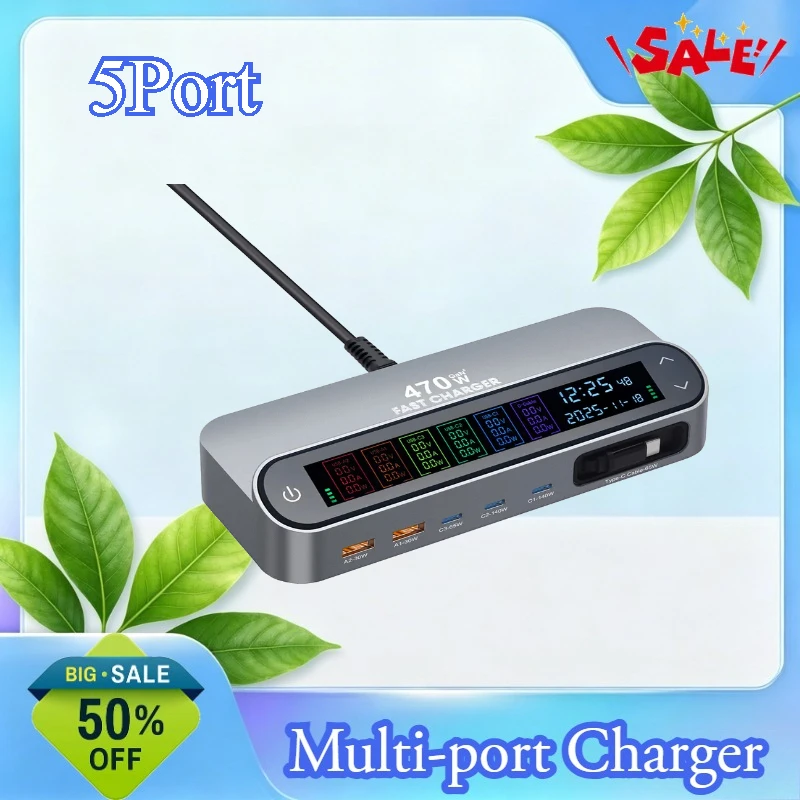 470W Telescopic Cable Desktop Charging Station with 405W Digital Display GaN PD Charger 140W Direct Charging for Devices
