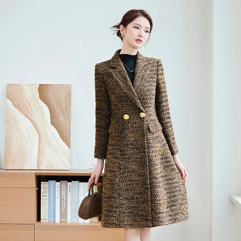 

Элегантный женский пиджак2025Весна и осень, новое облегающее высококачественное модное элегантное длинное пальто, плащ