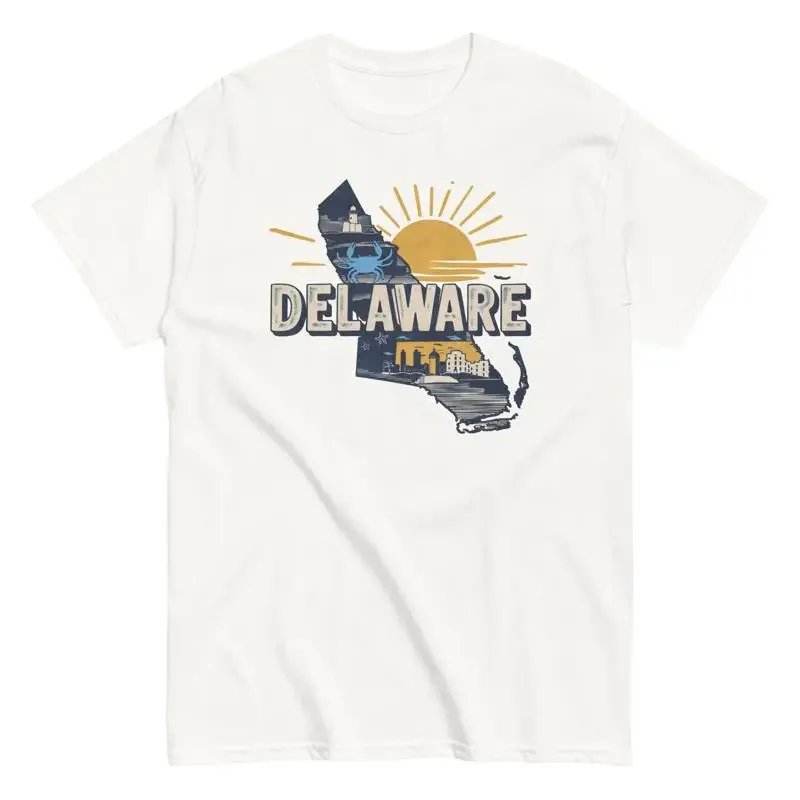 Delaware State Map Vacation Pride De Cotton T Shirt Retro Style