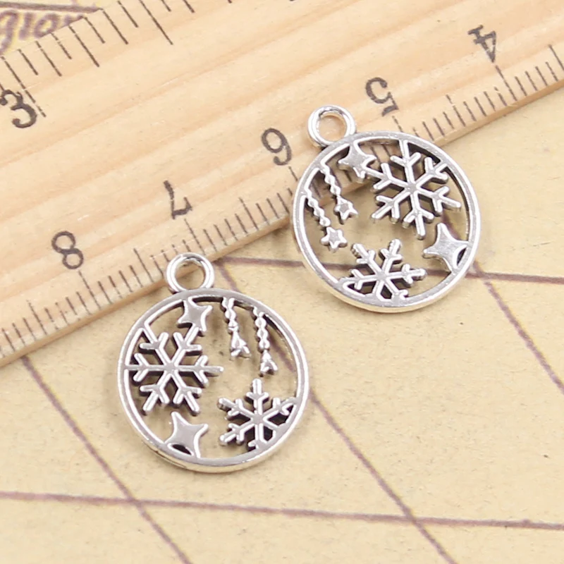 20pcs Charms Winter Snow Snowflake 19x16mm Tibetan Silver Color Pendants Antique Jewelry Making DIY Handmade Craft