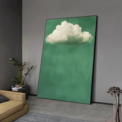 Modern Minimalist Vintage Wall Art Abstract Green Pink Cloud Print Moody Beige Canvas Painting Living Room Bedroom Home Decor