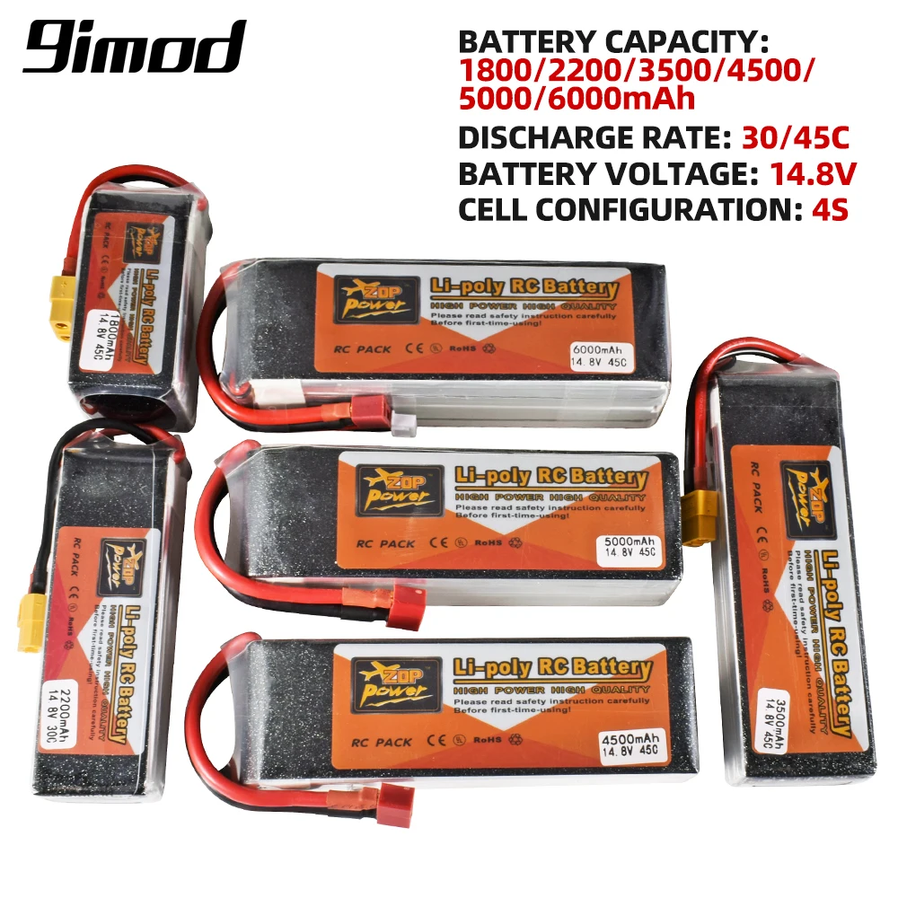 4S RC Lipo batteria 14.8V 1800mAh 2200mAh 3500mAh 4500mAh 5000mAh 6000mAh 30C 45C con spina XT60 T per barca auto RC