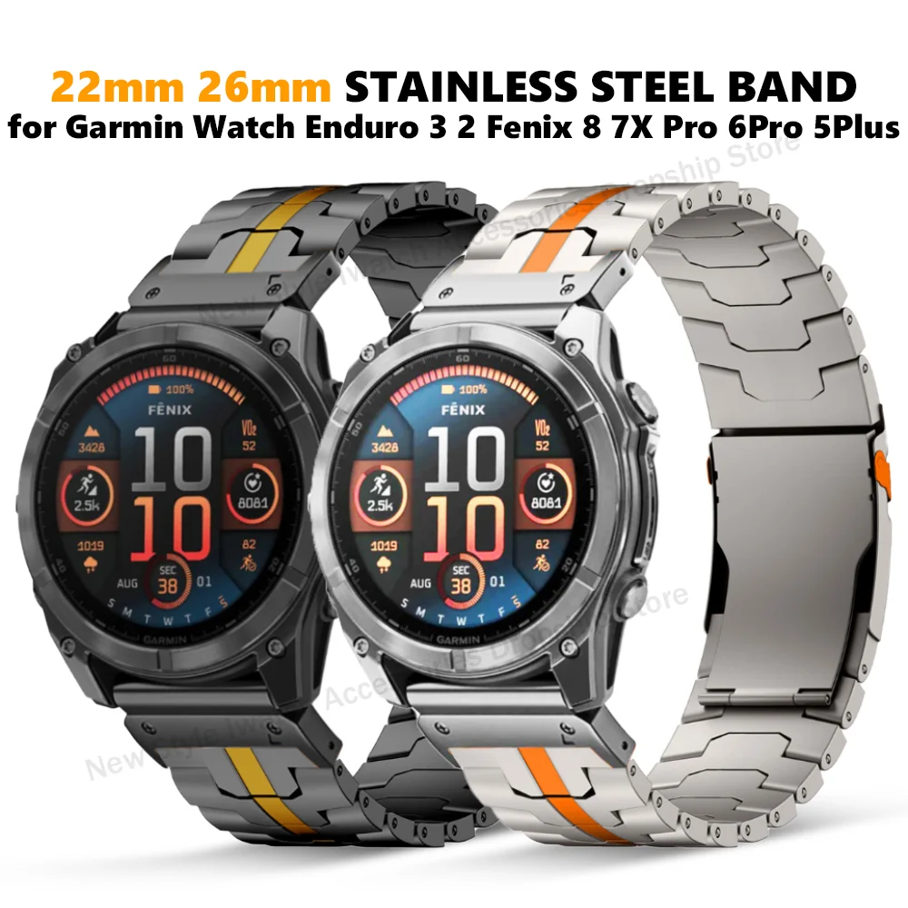 22 مللي متر 26 مللي متر سوار فولاذي غير قابل للصدأ لساعة Garmin Fenix 8 7X Pro 51 مللي متر 6Pro 5Plus إندورو 3 حزام معدني لحزام Garmin Instinct 2X