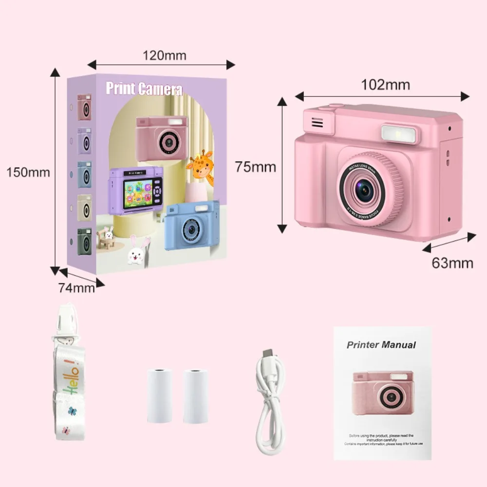Instant Camera, Front Rear Dual Selfie Kids Camera 1080P Videos,Gifts for Kids Age 3-12, Toddler Portable Print Digital Camera