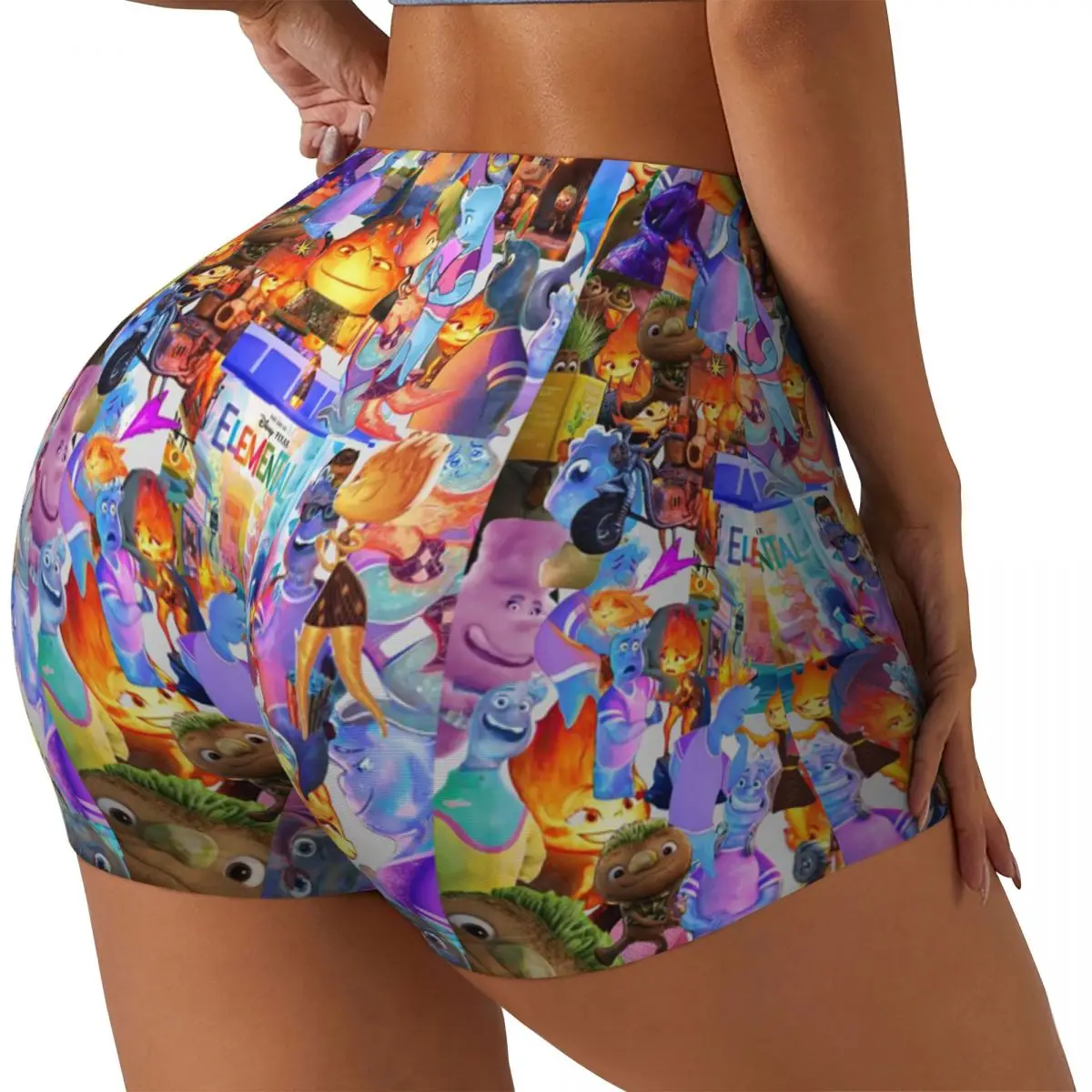 Custom Elemental Cartoon Movie Anime Biker Running Gym Shorts Women's Athletic Workout Yoga Shorts