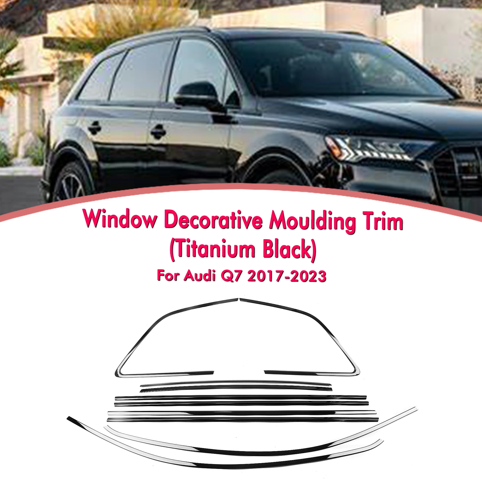 

Car Exterior Window Trim Cover Strip Titanium Black Door Waterproof Seal Shade Moulding Decorative For AUDI Q7 2017-2024