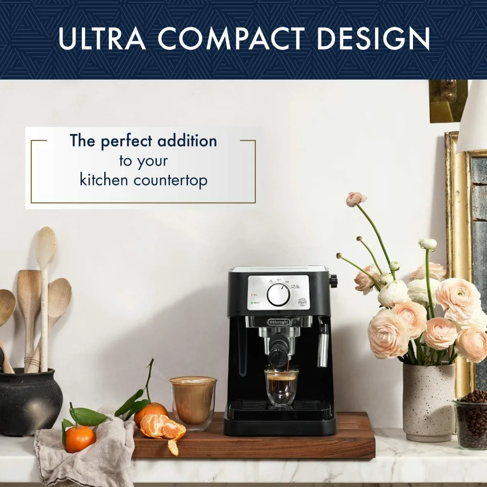 

Compact Manual Espresso Machine, 15 Bar Pressure, Milk Frother Wand for Authentic Lattes & Cappuccinos