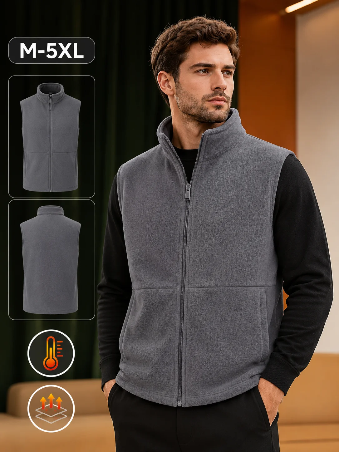 Herren Polar Fleece Weste Locker Herbst Winter Vollreißverschluss Ärmellose Weste Casual Outdoor Sport Warme Fleece Gefütterte Weste