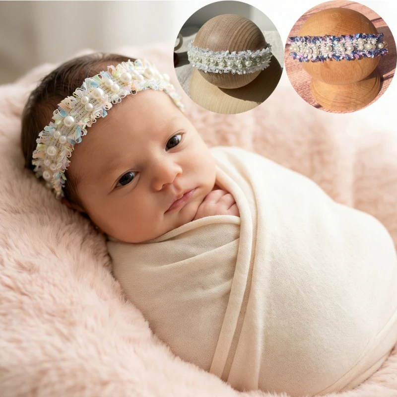 Newborn Photography Props Pearl Headband Lace Baby Girl Hair Accessories Vintage Princess Infant Photo Shoot Studio Props