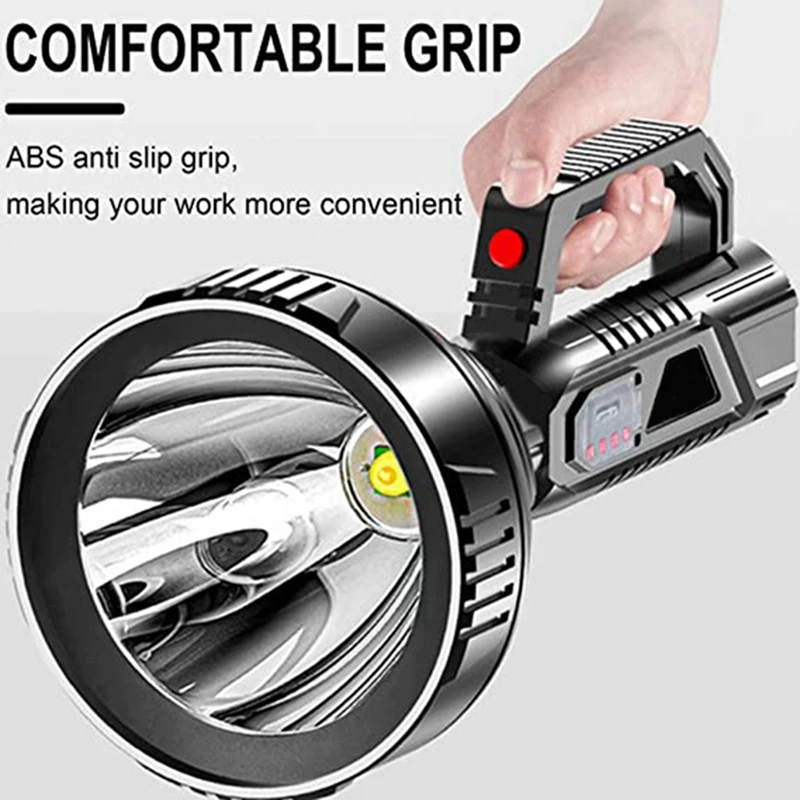 Portable 90000LED Super Bright Spotlight Flashlight, 4 Light Modes Camping Handheld Home, USB Rechargeable