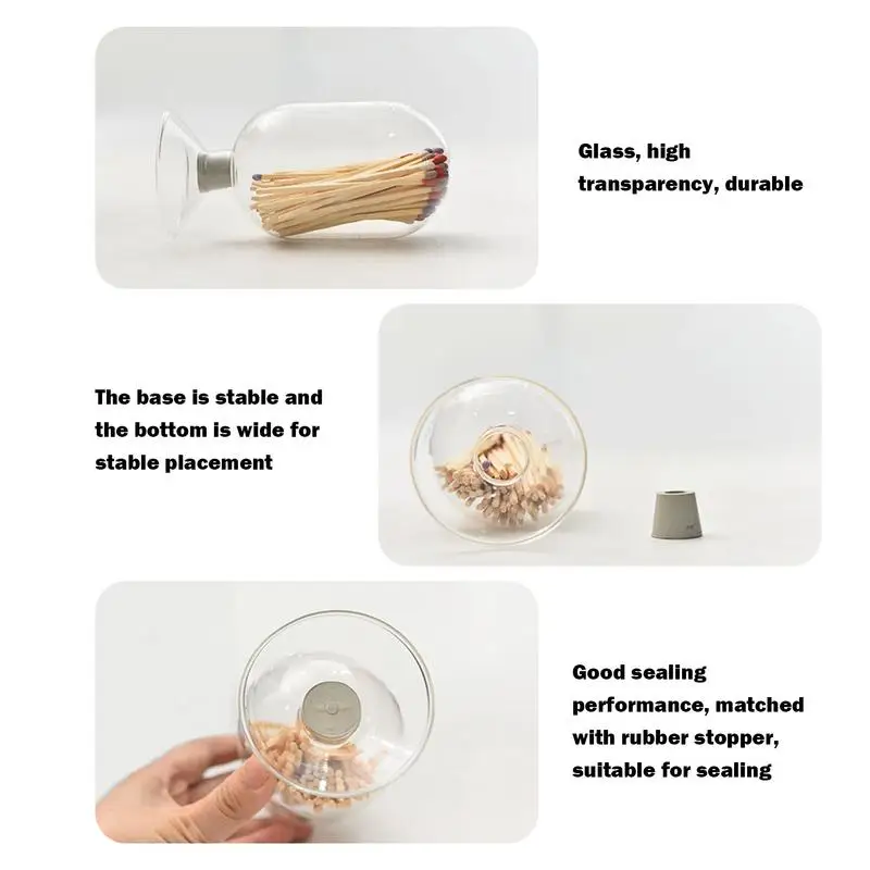 Glass Matchstick Holder Clear Match Holder Glass Match Storage Jar Home Display Glass Bottle Matches Container Glass Display