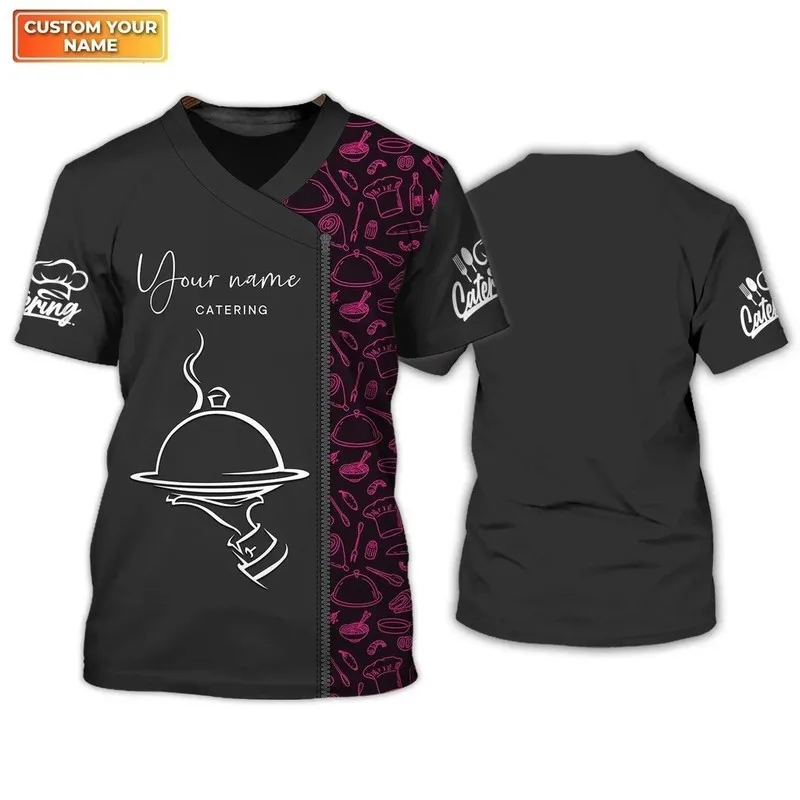 1 Piece Custom Your Picture Restaurant Waiter Chef Work Clothes Cosplay Fun 3D Casual Hip Hop Crew Neck Short Sleeve DIY Name Fa