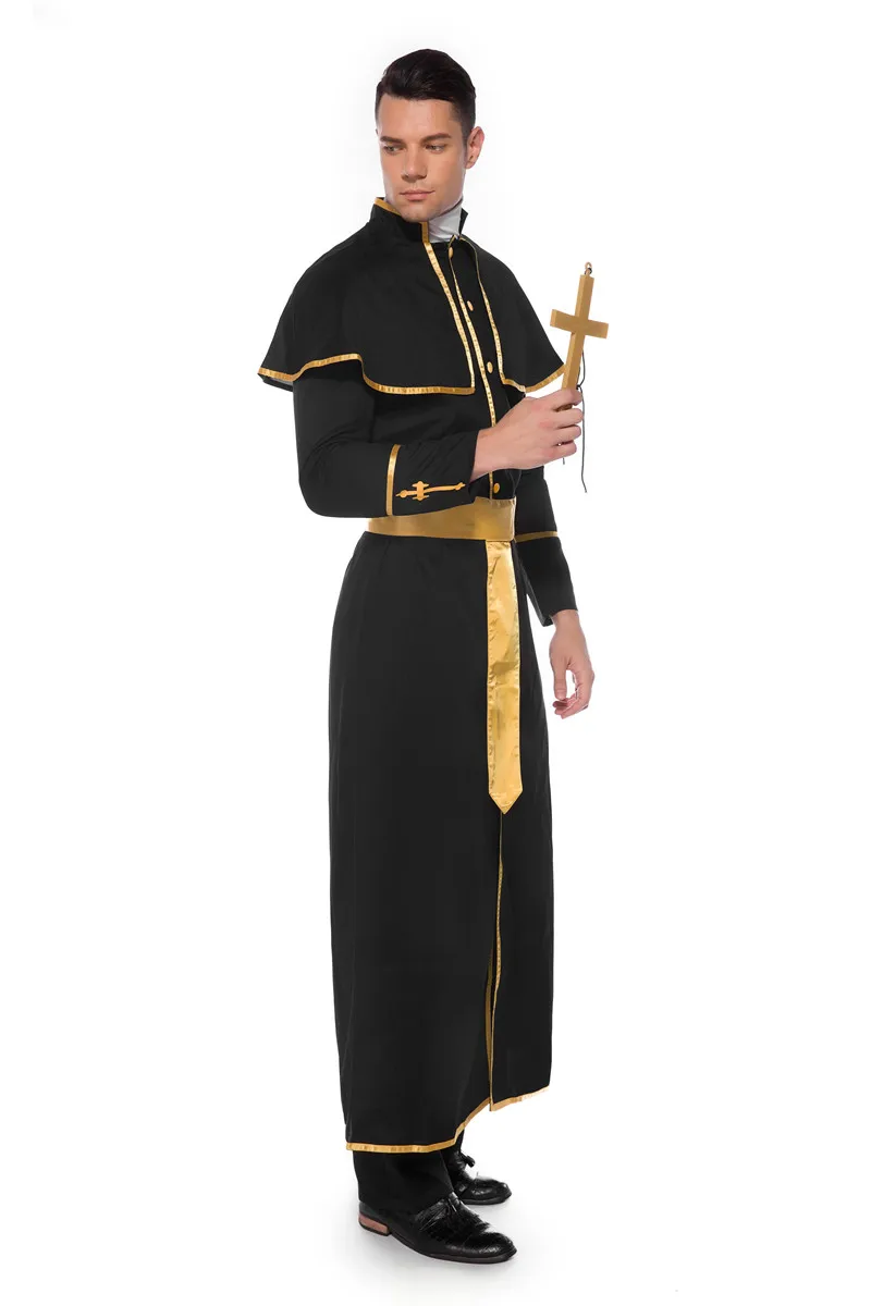 Halloween Jesus Christ Godfather Costume Masquerade Cosplay Missionary Mary Father Priests Robe With Cross