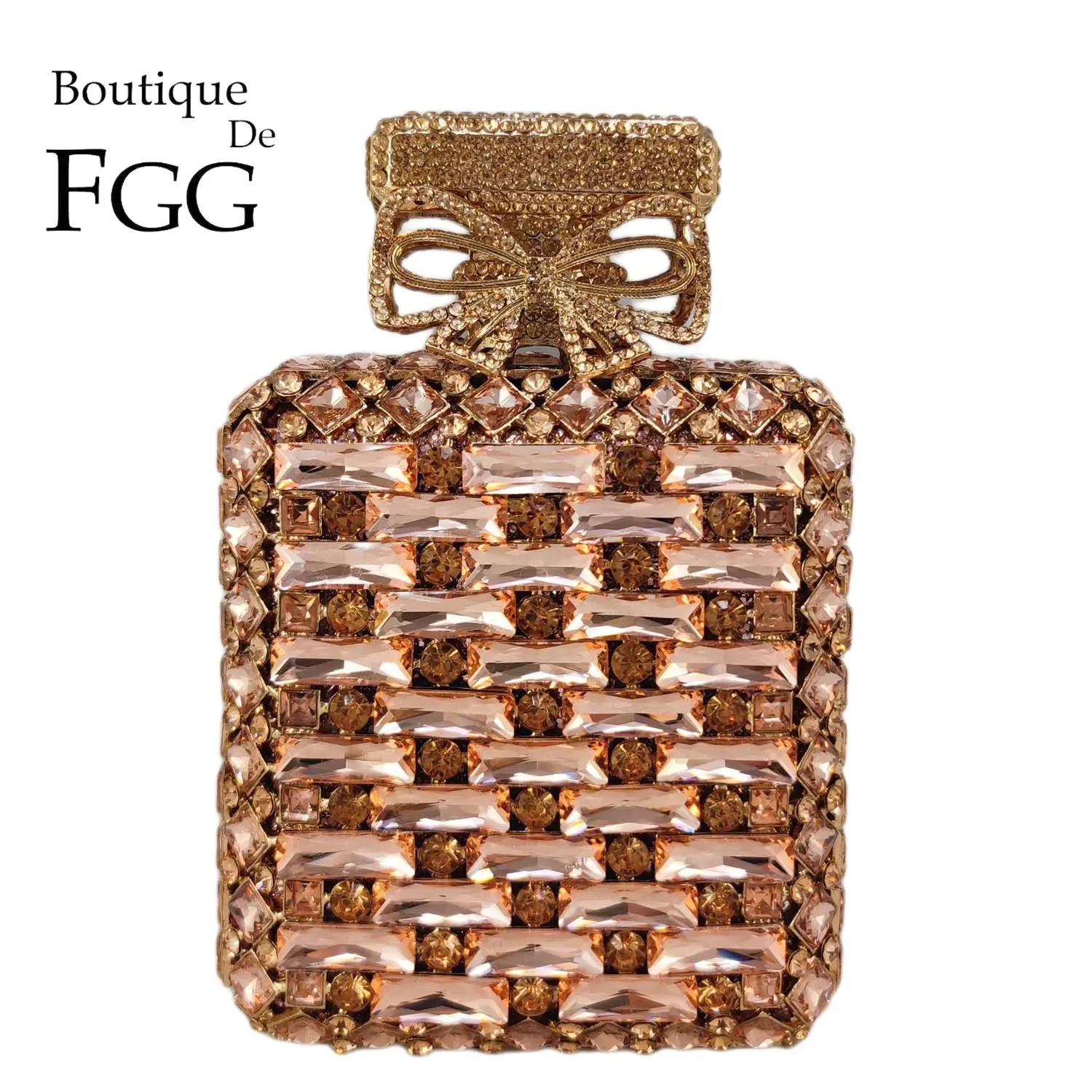 Boutique De FGG Novelty Perfume Bottle Shape Women Crystal Clutch Evening Handbags Party Wedding Rhinestone Handbags and Purses