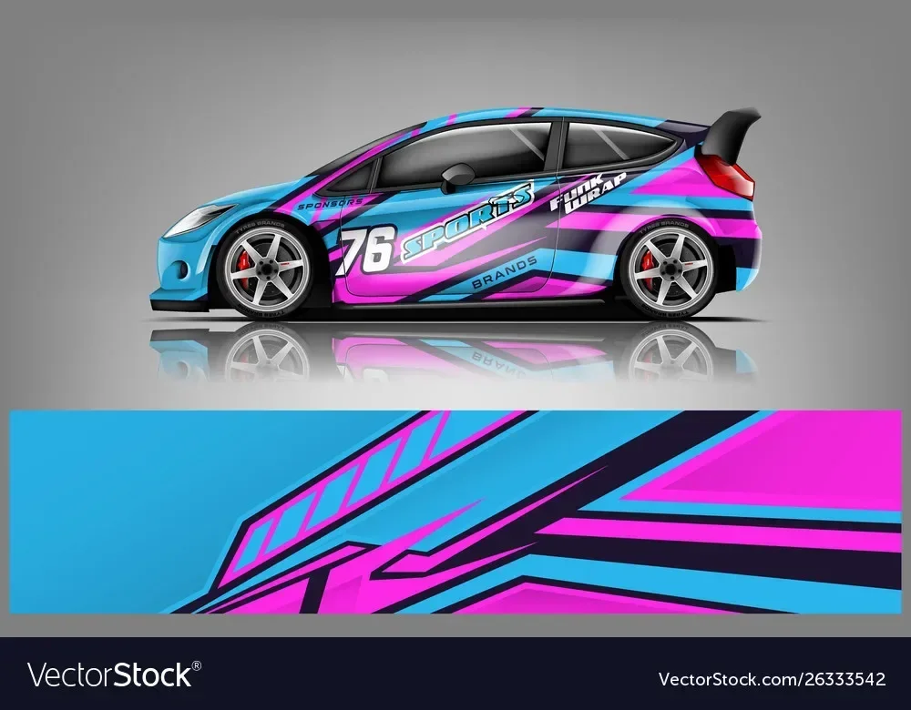 

2PCS Colorful Racing Car Full Wrap Sticker Decal Decorative Cut Body Racing Graphic Decal Vinyl Wrap Modern Design Width 100cm