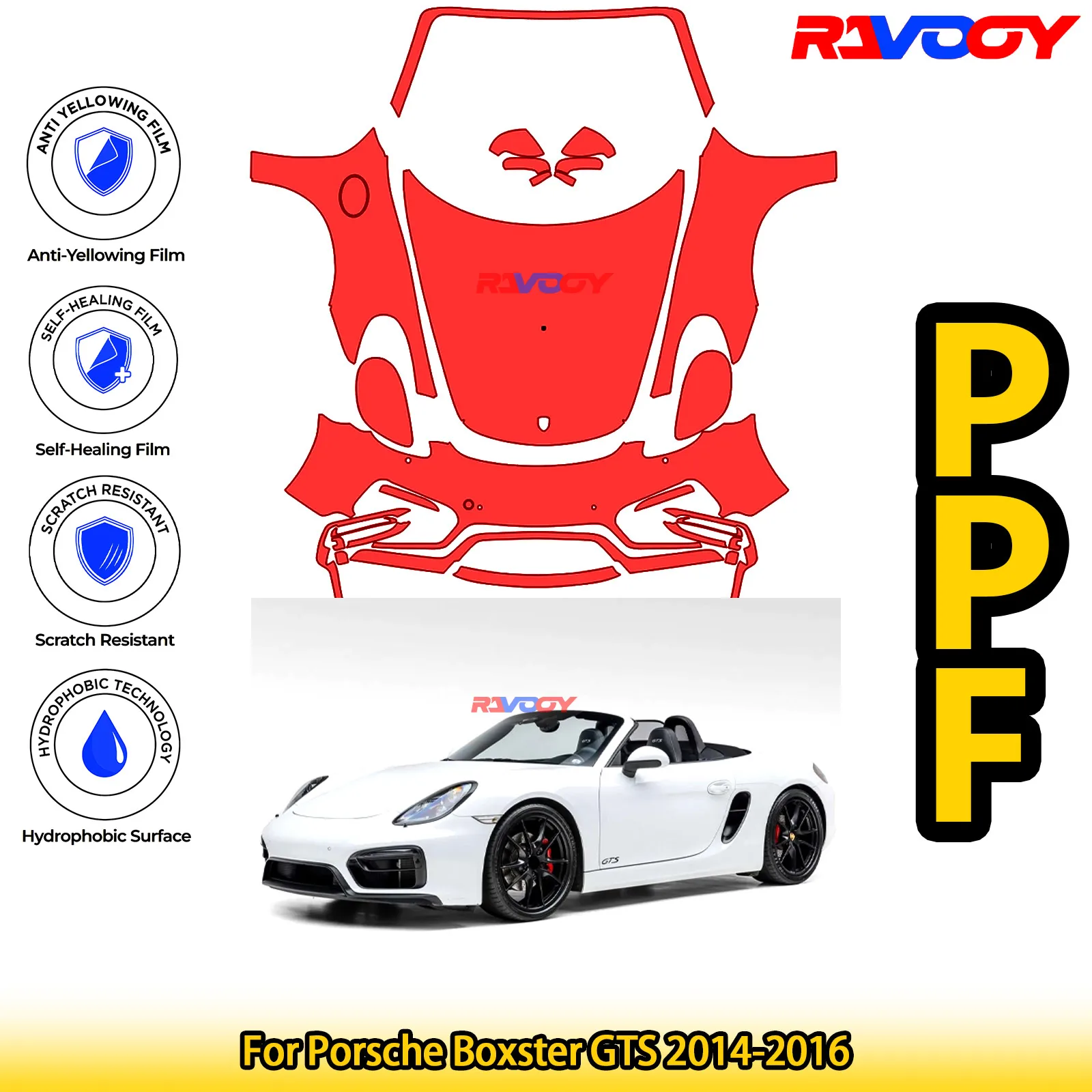 

Для Porsche Boxster GTS 2014-2016 глянцевая матовая черная предварительно вырезанная передняя защитная пленка PPF комплект