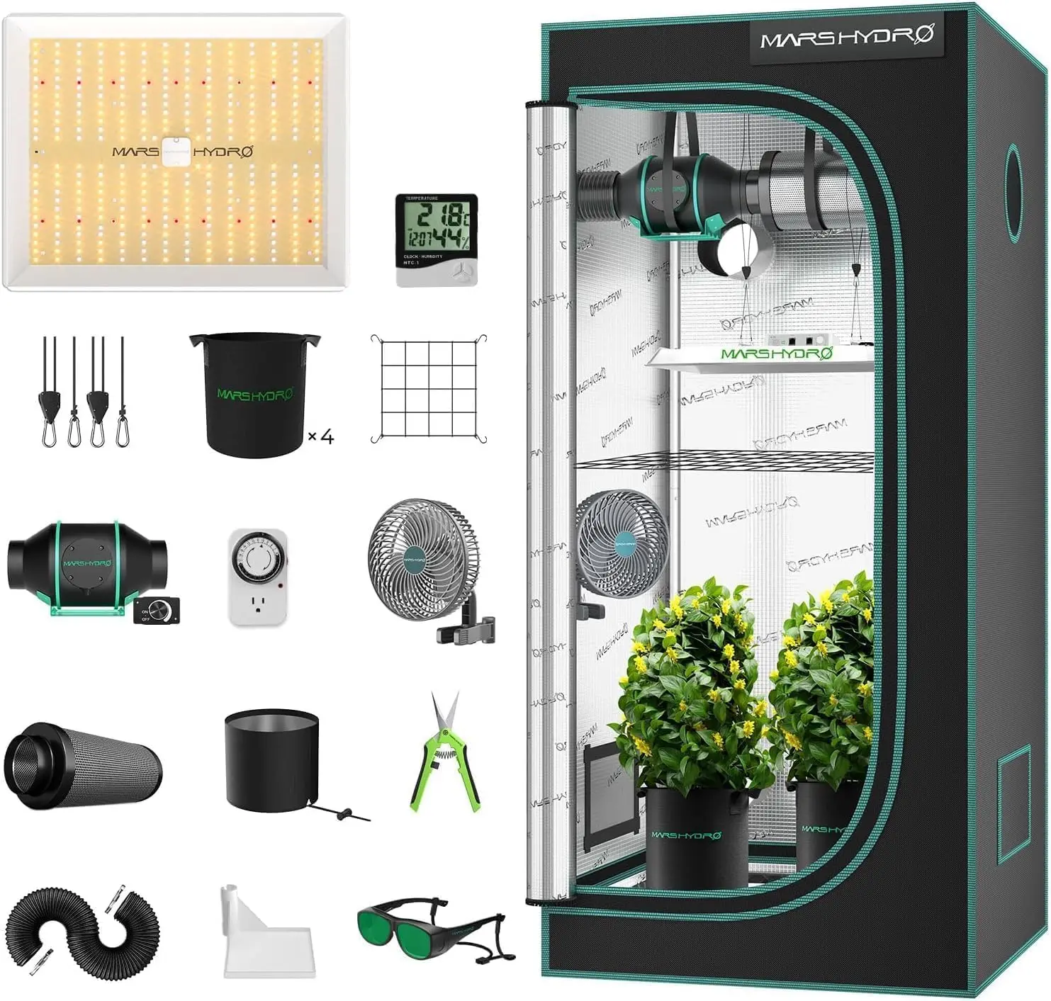 3x3 Grow Tent Kit Complete System 150W TS1000 LED Grow Light, 32