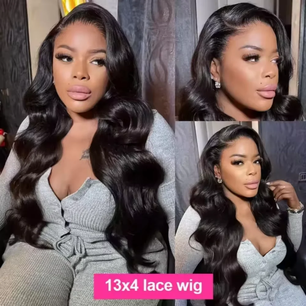 13x4 HD Lace Frontal Natural Black Wig 40 Inch Brazilian Body Wave Human Hair 250 Density Pre Plucked Baby Hair Smooth Bouncy Hair Extensions view 6