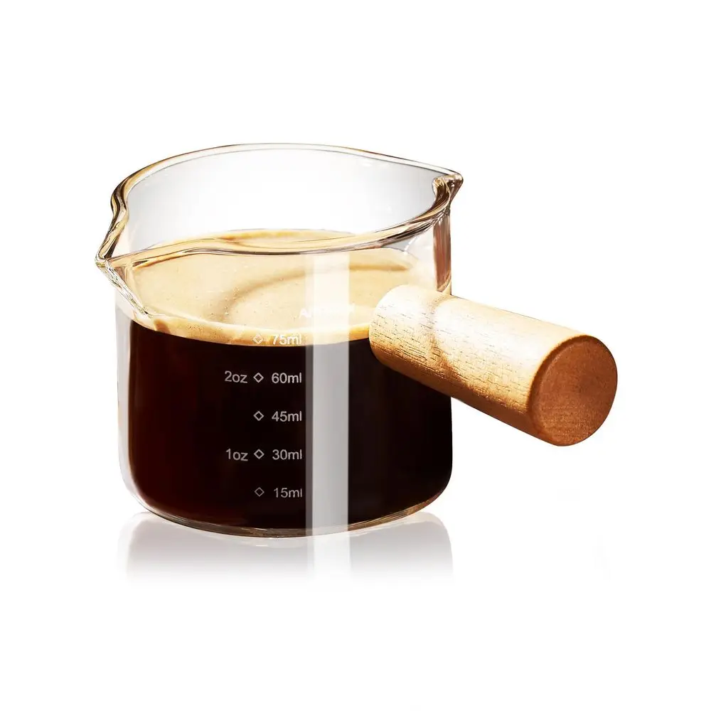 

Cups With Wood Handle, Double Spout Glass Measuring Cup With Dual Scale, Espresso Shot Glass With VShaped Mouth, Clear Glass Es
