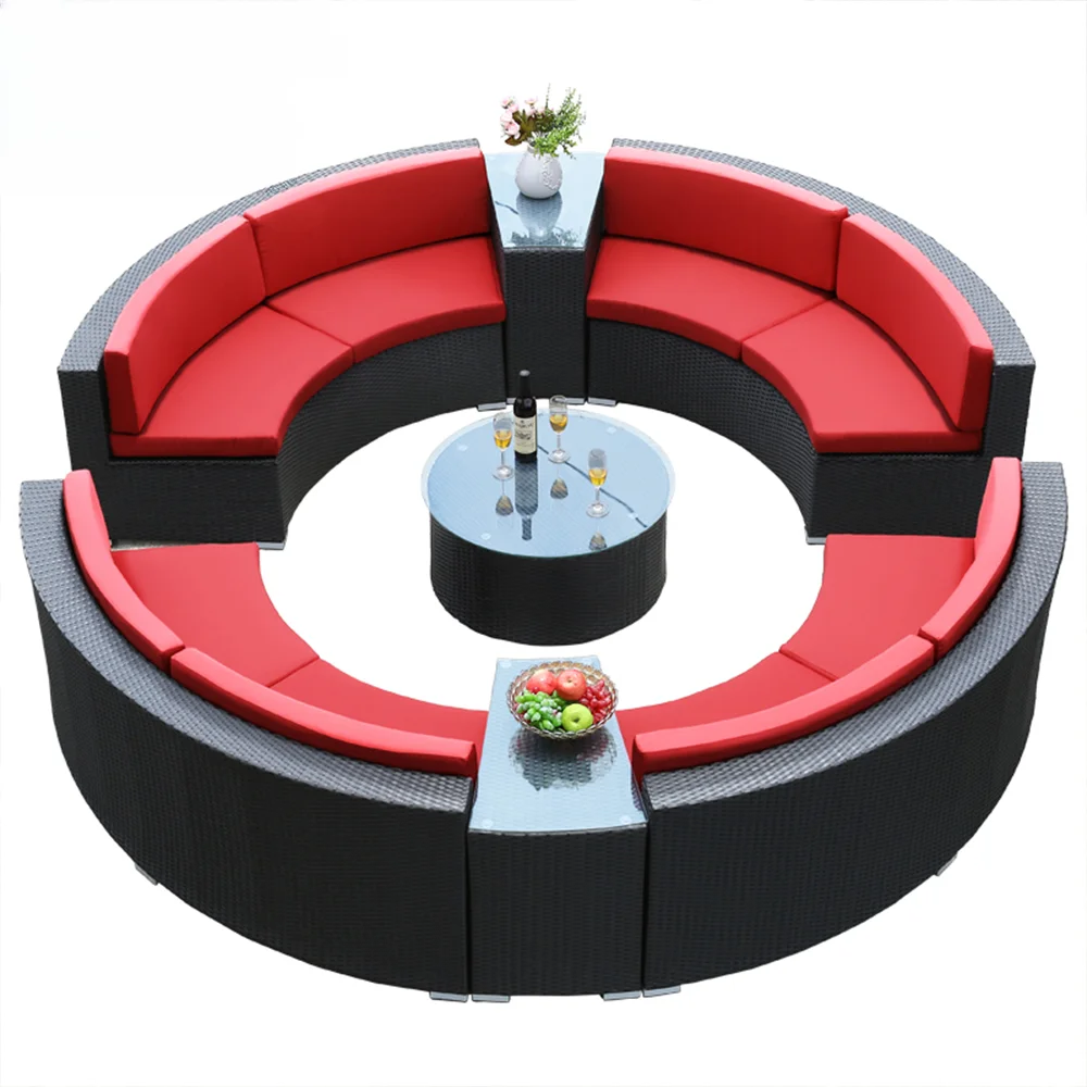 Classical Wicker Round Rattan Outdoor Furniture Garden Sofas Sectional Sofa Patio Furniture Set