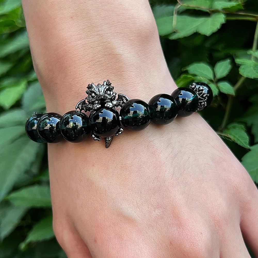 Trendy Obsidian Dragon Bracelet Men Hip Hop Rock Style Accessories Alloy Charms Bangle Women's Jewelry Gifts