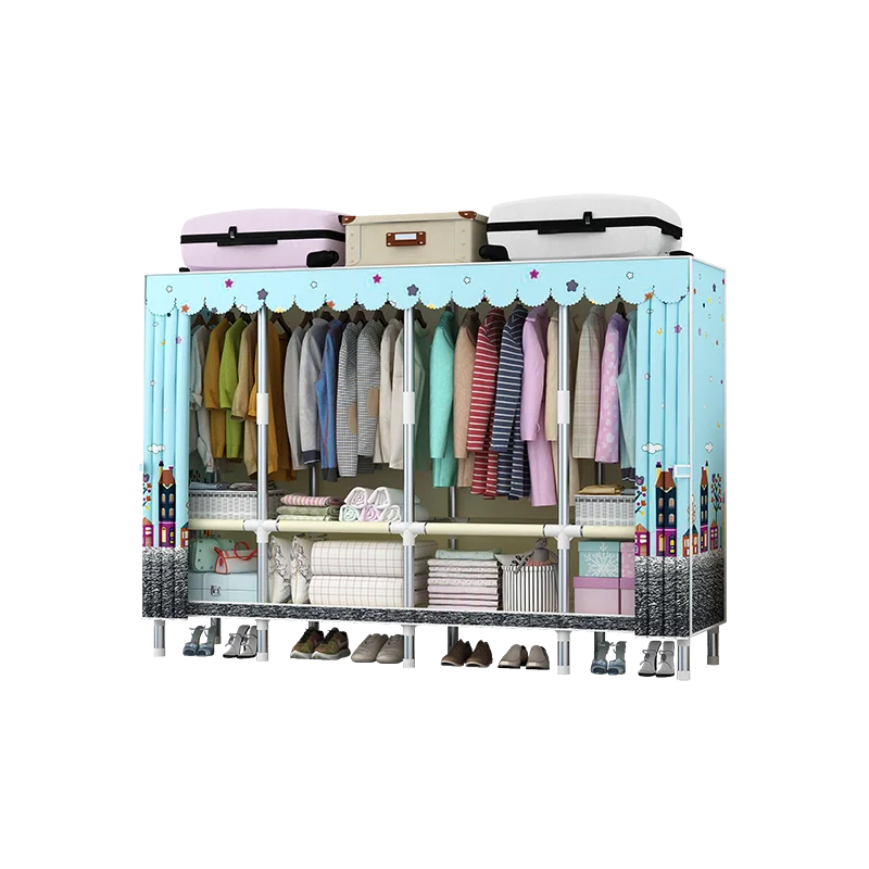 

205cm DIY Clothes Closet Organizer Steel Pipe Foldable Canvas Wardrobe Assembled Storage Cabinet Durable Portable