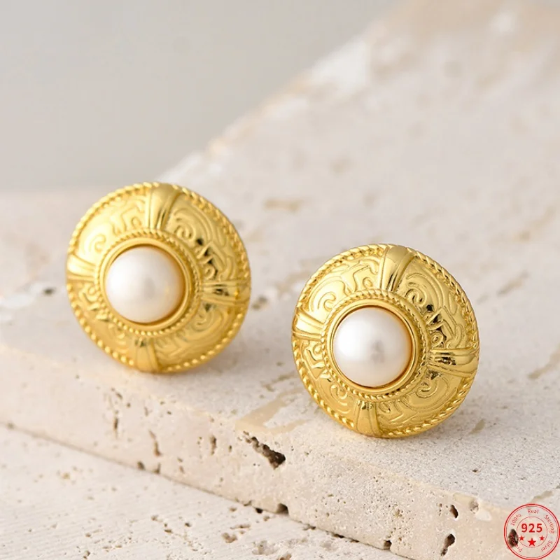 

S925 Sterling Silver Studs Earrings for Women New Contrast Colored Eternal Rattan Freshwater Pearl Ear Studs Free Shipping