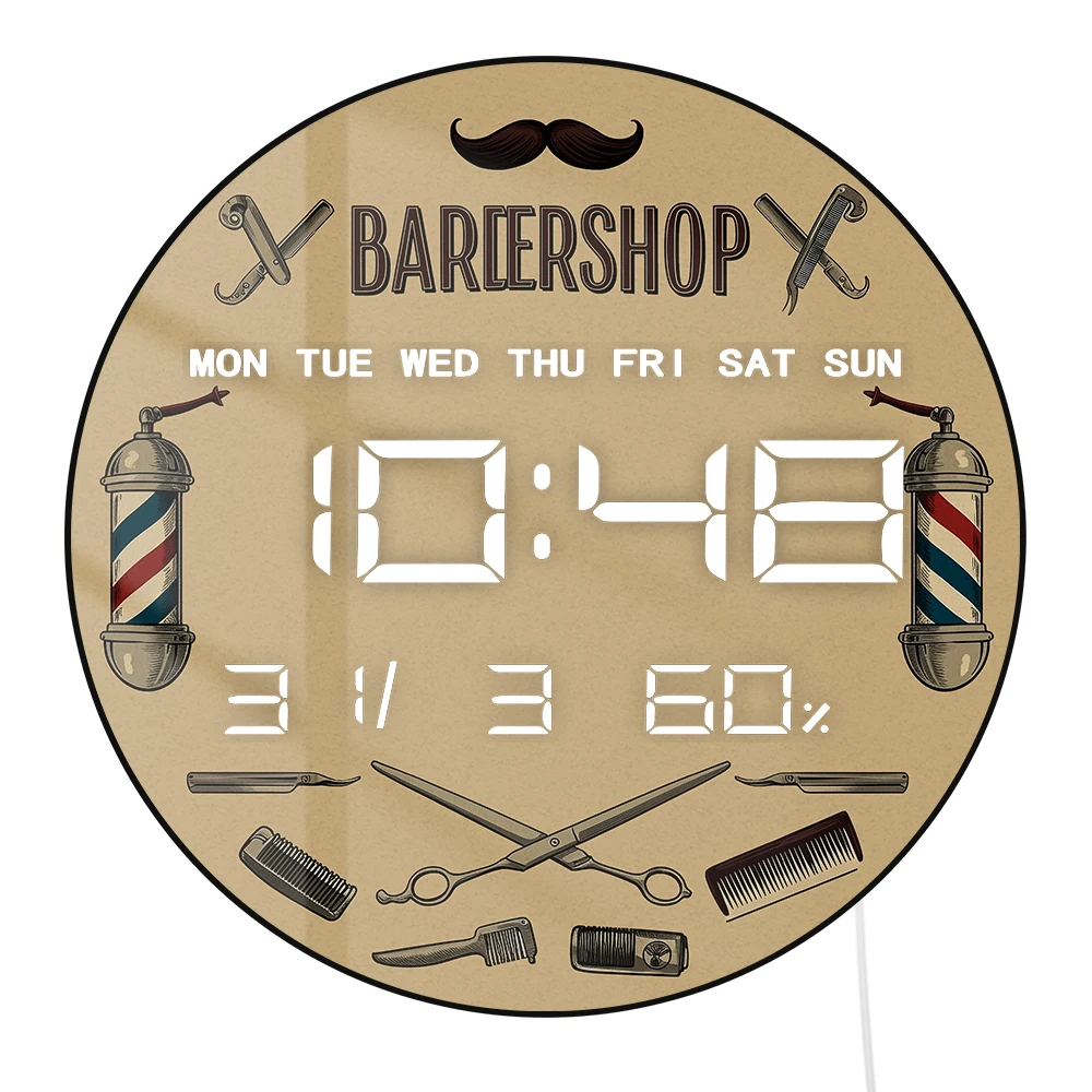 

Электронные настенные часы Mustache Barber Shop с LED-подсветкой и автоматическим затемнением, с большим цифровым дисплеем, для барбершопов и джентльменов