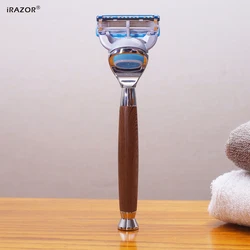 IRAZOR 클래식 5 레이어 퓨전 안전 면도기, 수동 면도기, 이발사 수염 그루밍 도구, 나뭇결 손잡이, 생일 선물
