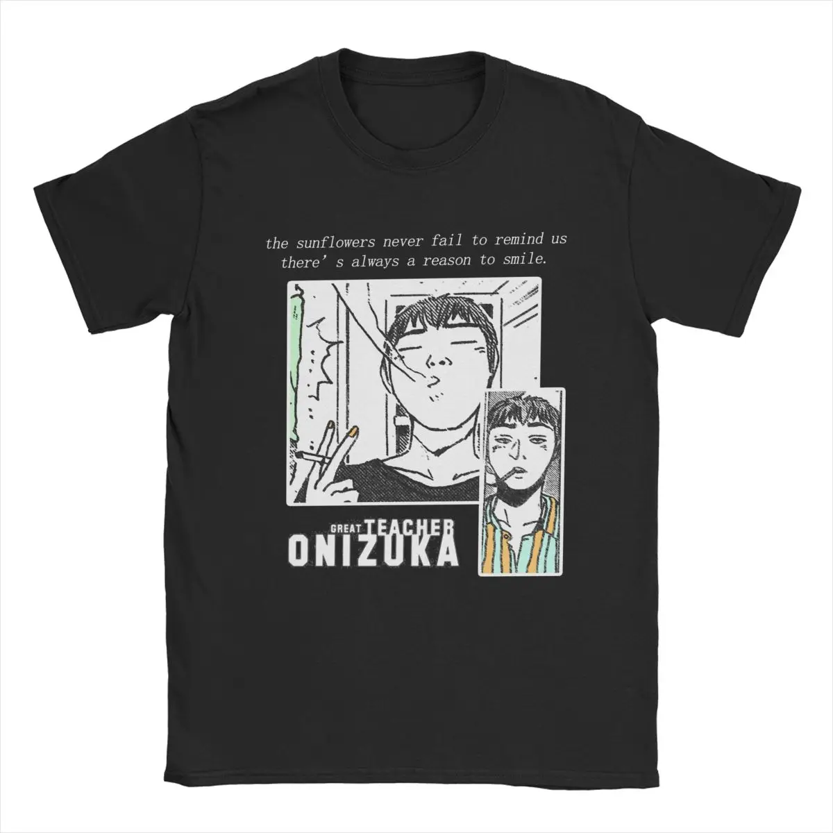 Men\'s Great Teacher Onizuka Sunflower T Shirts GTO Anime 100% Cotton Clothing Fashion Crewneck Tee Shirt Printed T-Shirt