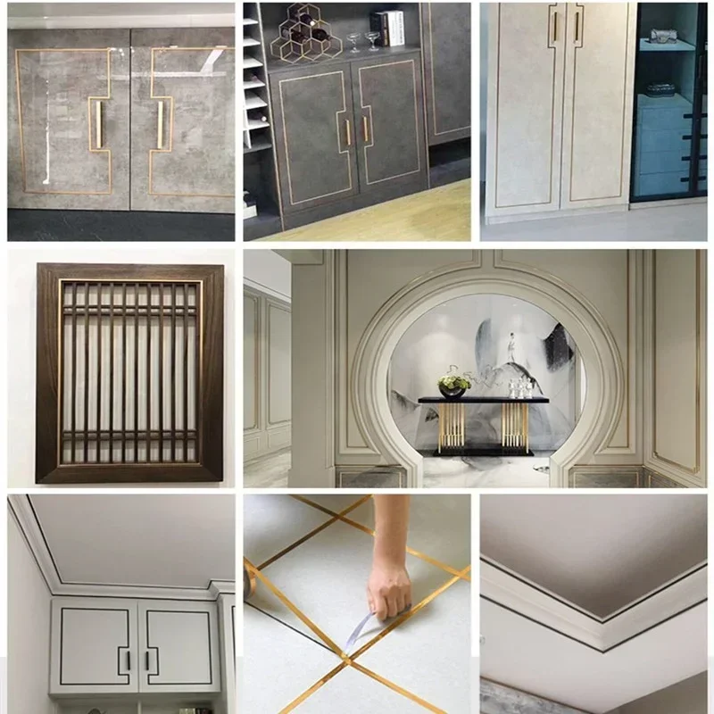 5M Gold Wall Sticker Strip Stainless Steel Flat Self Adhesive Living Room Decoration Mirrors for Home Wall Edge Strip image 6
