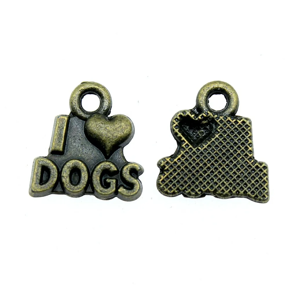 WYSIWYG 20pcs Charms I Love Dogs 13x12mm Antique Pendant Fit Vintage Tibetan Bronze Color DIY Handmade Jewelry