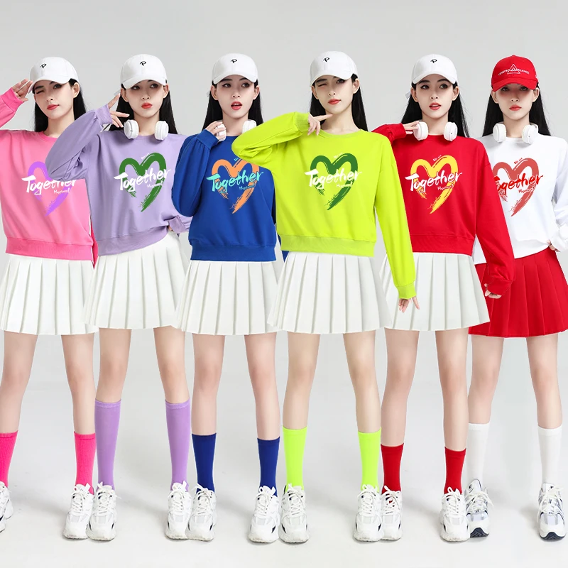 

Костюм для выступлений для взрослых, женская футболка, корейский танцевальный наряд, спортивная встреча, церемония открытия, классный orm