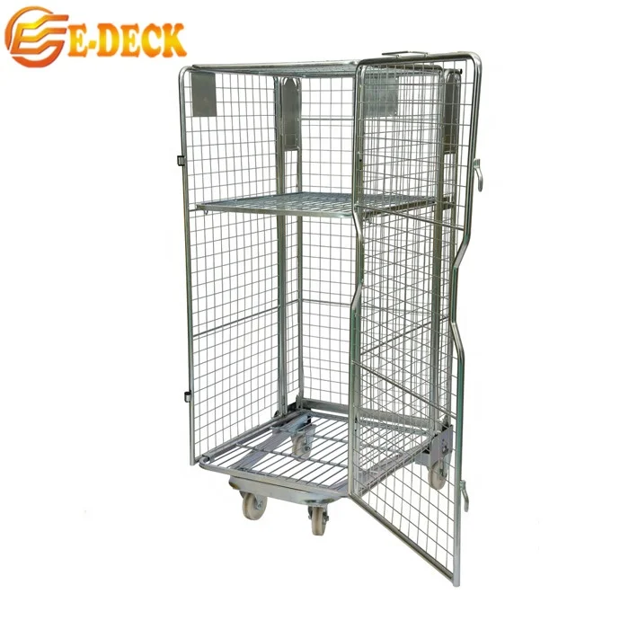 4 Sides Stackable Nestable Durable Good Quality 600kg Security Portable Welded Metal Laundry Trolley Carts With Wheels