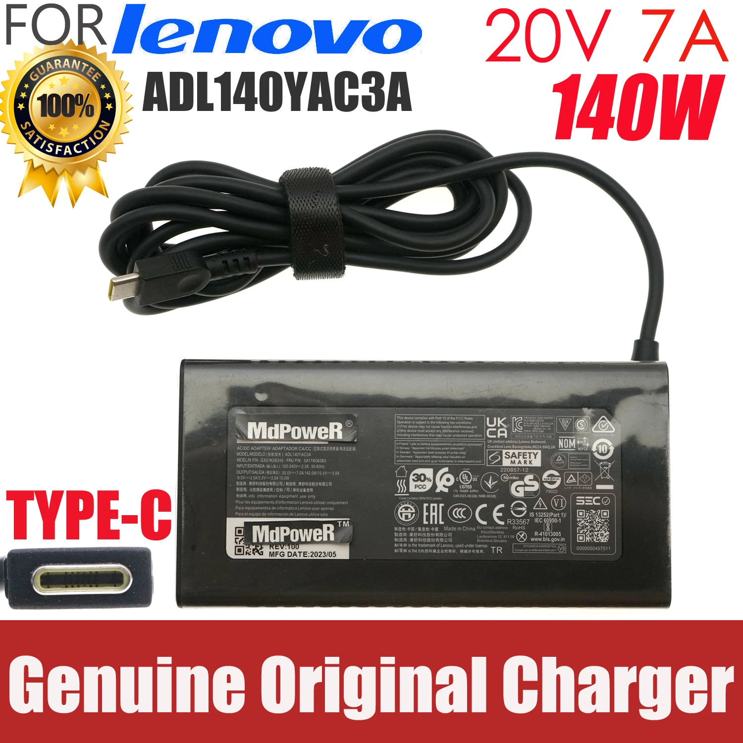 

Original Type-C 140W AC Adapter For Lenovo Yoga Pro 7 14AHP9 USB-C PD Laptop Power Supply ​ADL140YAC3A ADL140YDC3A ADL140YLC3A