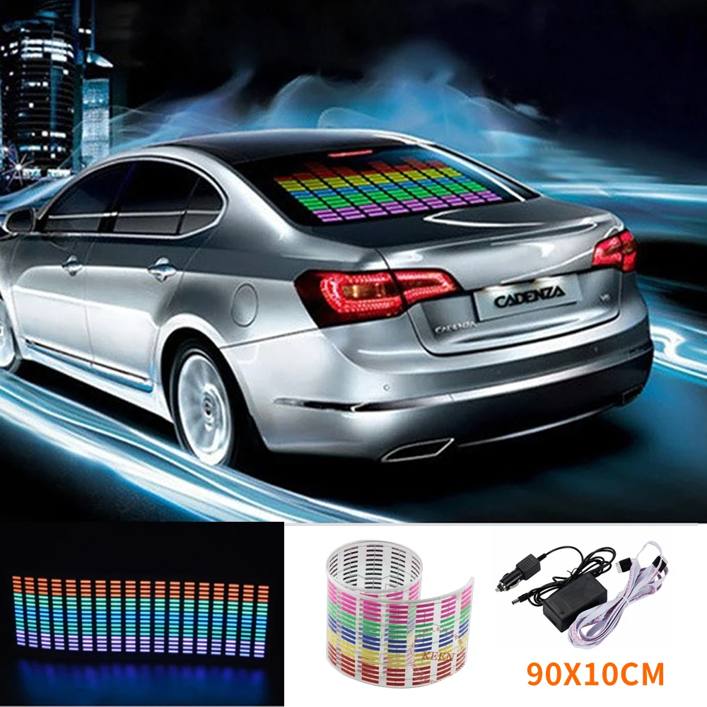 

OKEEN 90*10 cm car Led EL sheet Light sound Equalizer Sound Rhythm Car Sticker Flash Colorful Music Rhythm Pattern Decoration