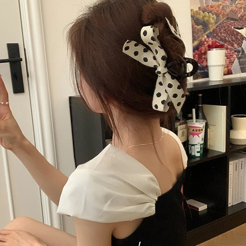 Polka Dot Bow Big Hair Claws Fashionable Temperament Hair Volume More Than Hair Claw Ins Wind Back Head Shark Clip Hairpin